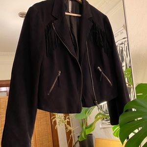 Mural faux suede fringe jacket